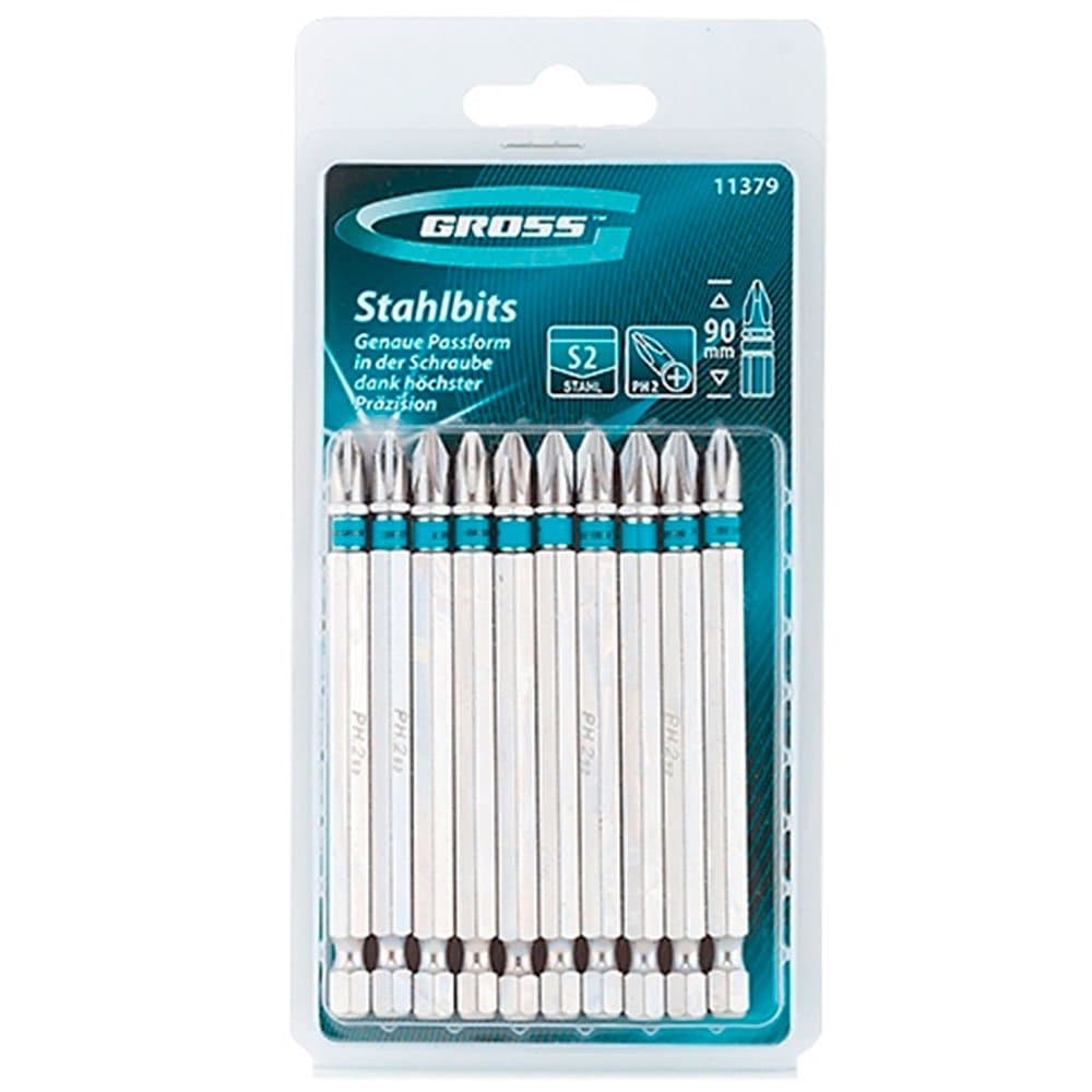 Jogo Bits Phillips Ph2 90mm Com Encaixe 1/4 Pol. 10 Pçs