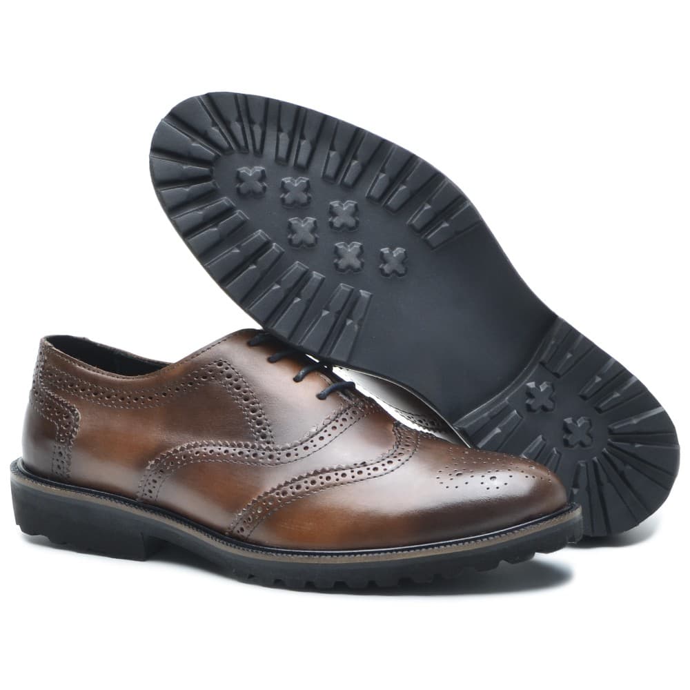 Sapato Masculino Oxford Brogue Wing Whisky