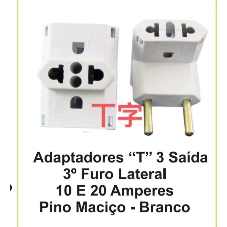 Adaptador Tomada Padrão Novo Antigo Benjamin T Plug Elétrico 10a / 20a Branca