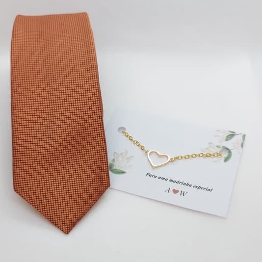 kit padrinho com pulseira para madrinha e gravata terracota para casamento
