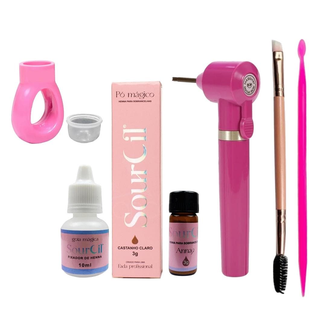 kit henna sourcil sobrancelha profissional pincel duplo mixer palito dosador e anel acrilico