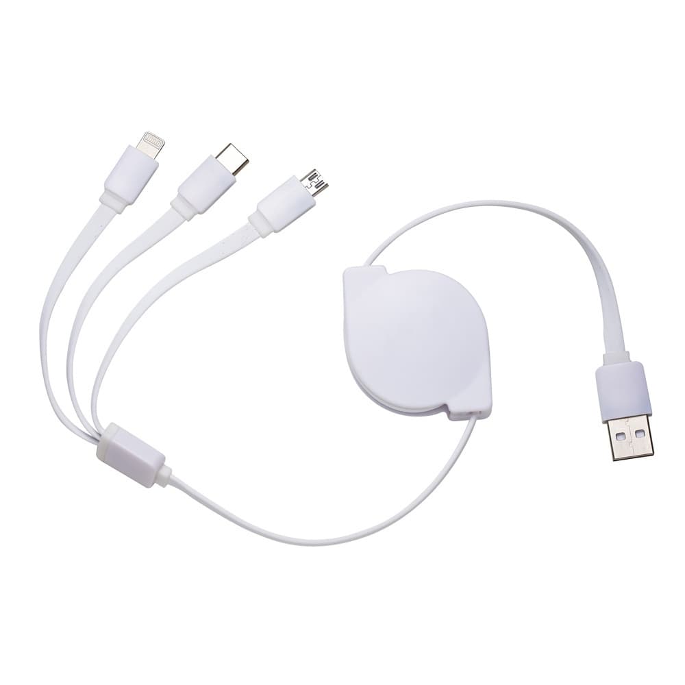 Cabo Usb Retrátil 3 Em 1 - Branco Carregador Retrátil