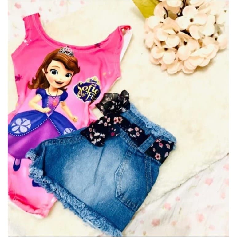 Conjunto Body e Short jeans Infantil Feminino