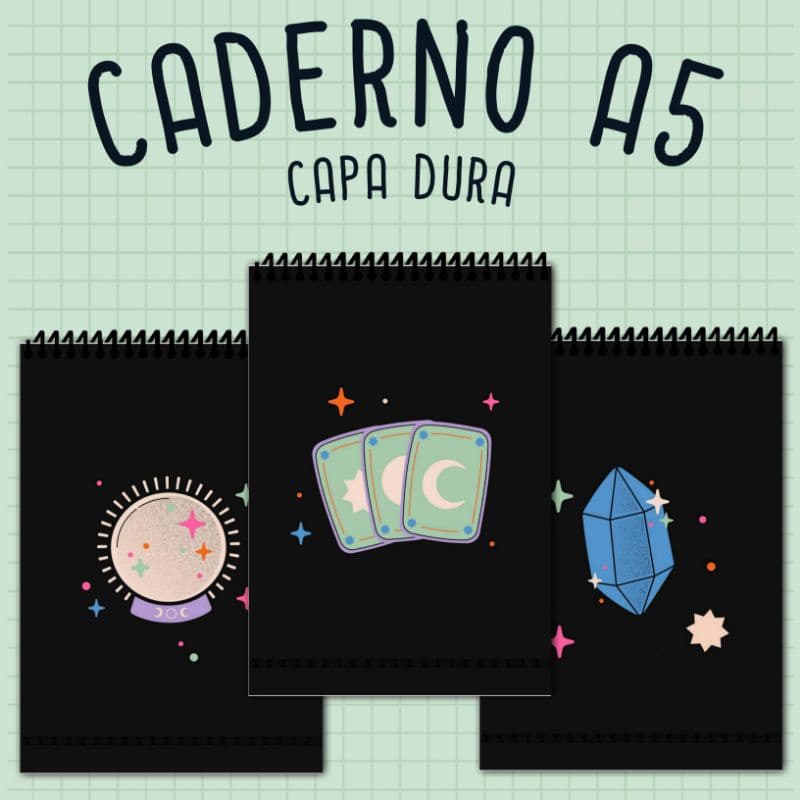 Caderno Wicca A5 Capa Dura e Espiral no topo.