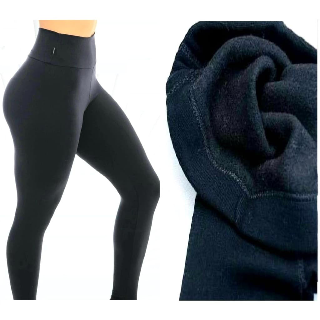Calça Legging Peluciada Forrada Cós Alto Inverno Neve