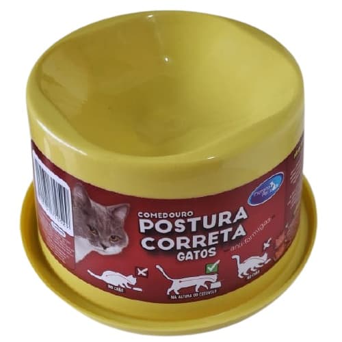 Comedouro Postura Correta  Amarelo  para Gatos