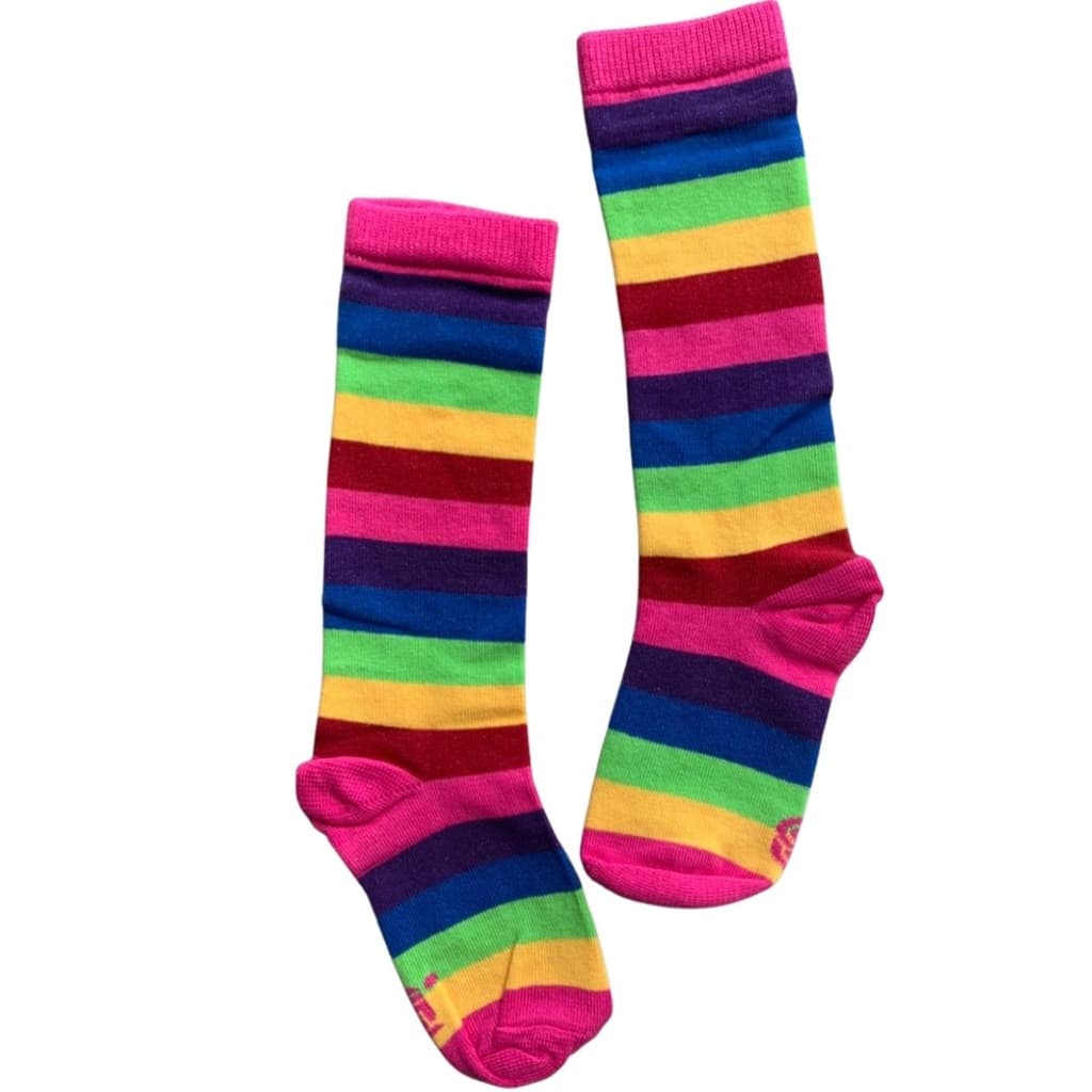 Meia 3/4 Arco íris Cano Alto Infantil Até o Joelho Menina Colorida