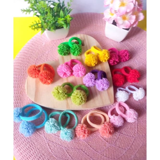 pompom infantil, xuxinha bebê, par de pompom, acessório de cabelo
