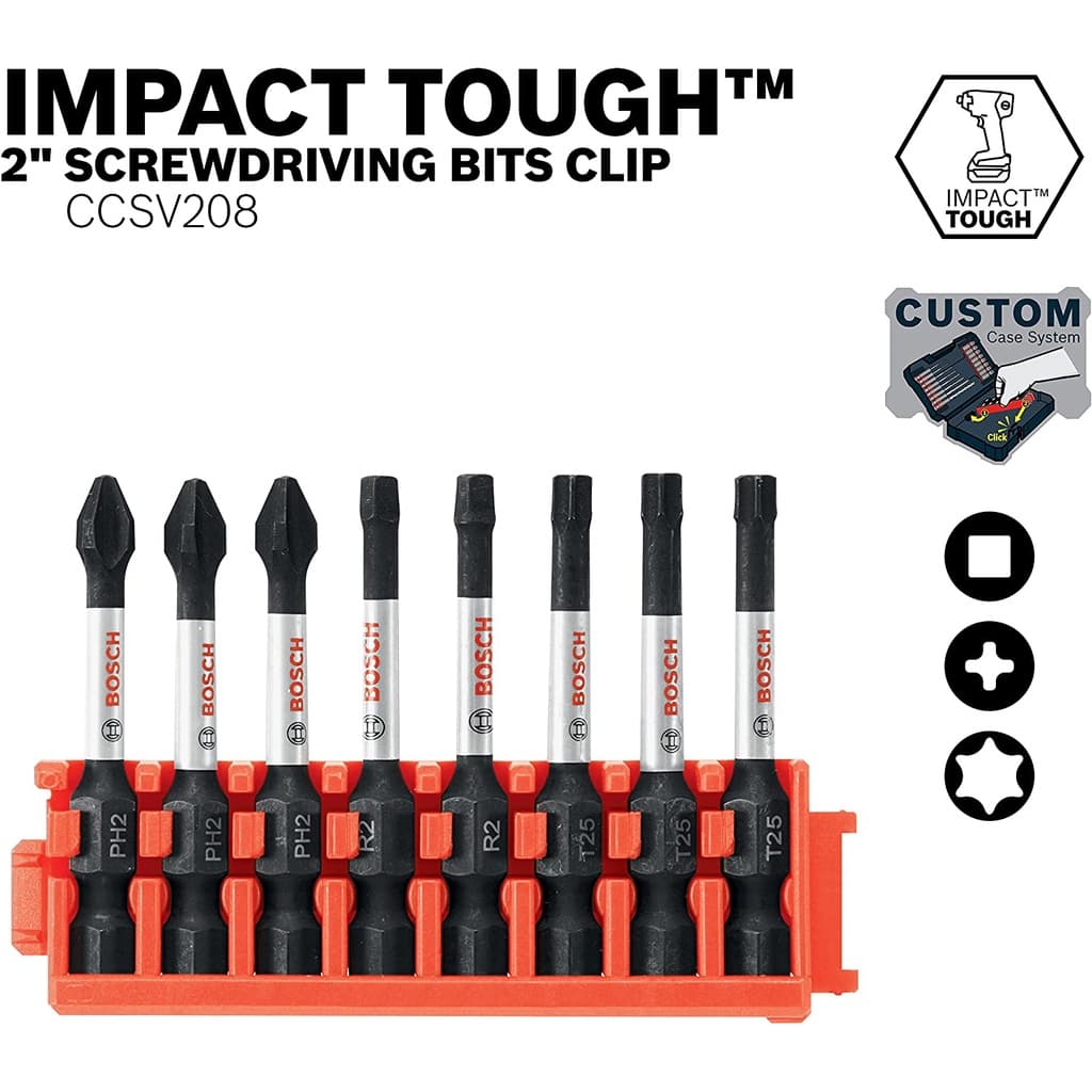 Bosch Brocas de 5 cm CCSV208 8 peças resistentes a impacto Phillips, Square & Torx