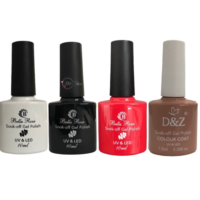 Esmalte em Gel Bella Rosa Kit 4 Cores Preto Branco Vermelho Nude 10ml Led Uv DeZ