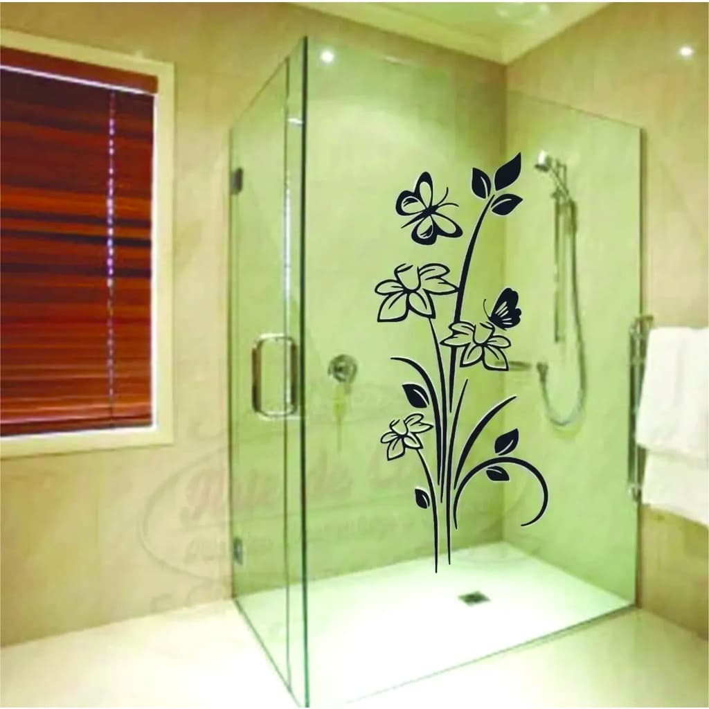 Adesivo Para Box De Banheiro Floral 40x100 PRETO