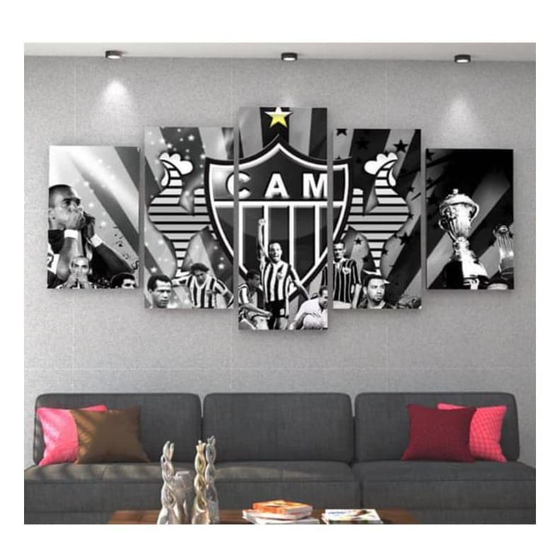 Quadro Decorativo 5 Peças Mosaico Cam/Atlético Mineiro Para Sala/Quarto