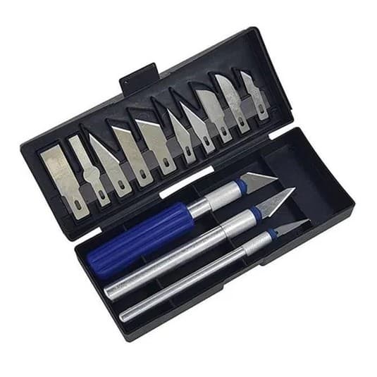 Kit Estilete Precisão Cortador Manual 3 Cabos 13 Lâminas