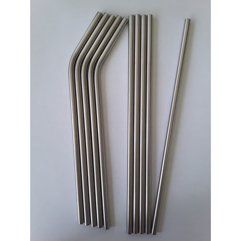 Kit 5 Canudos inox reto + 5 Canudos inox curvado 6mm