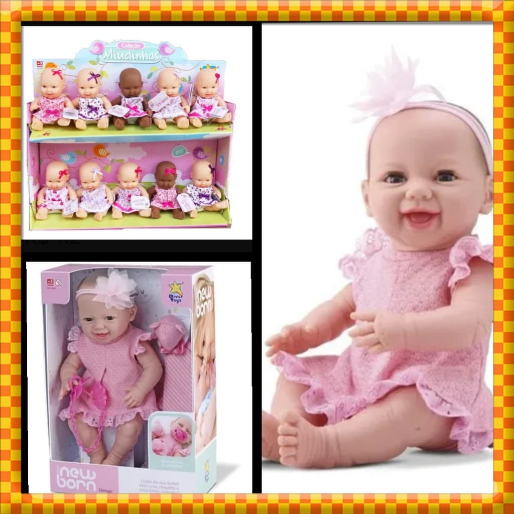 Boneca New Born Dengo Divertoys + Display Mini Miudinha Divertoys