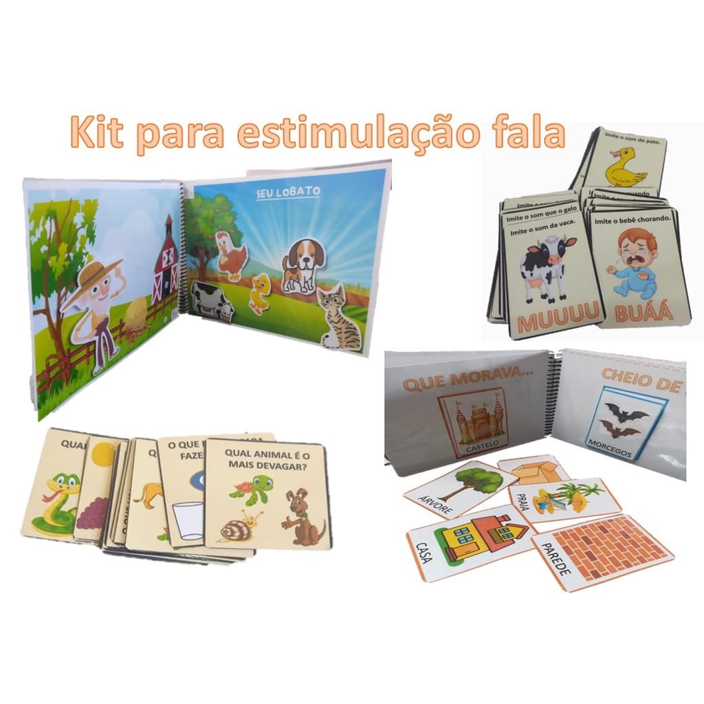 kit com jogos para estimulação da fala autismo onomatopeias livro musical fábrica de histórias