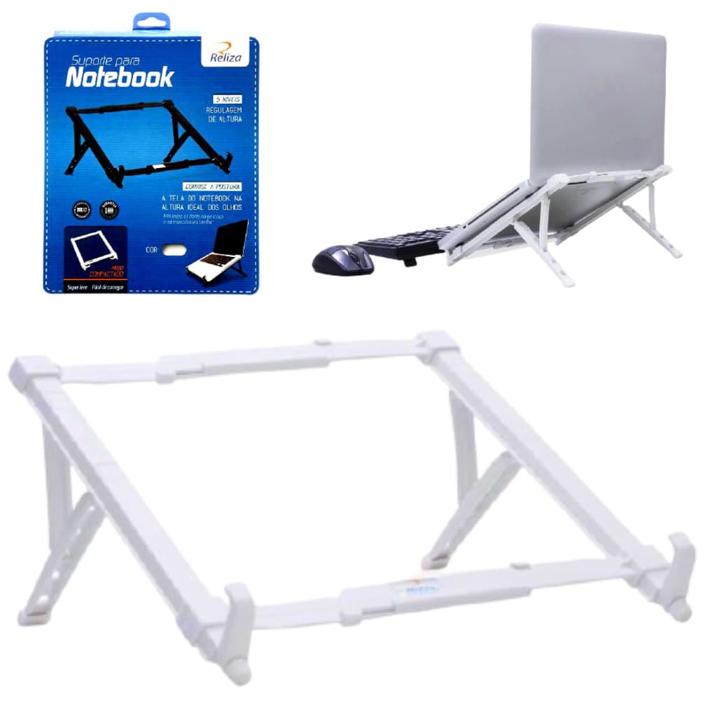 Suporte Notebook Branco Abs Reliza Ergonômico 5 Regulagens