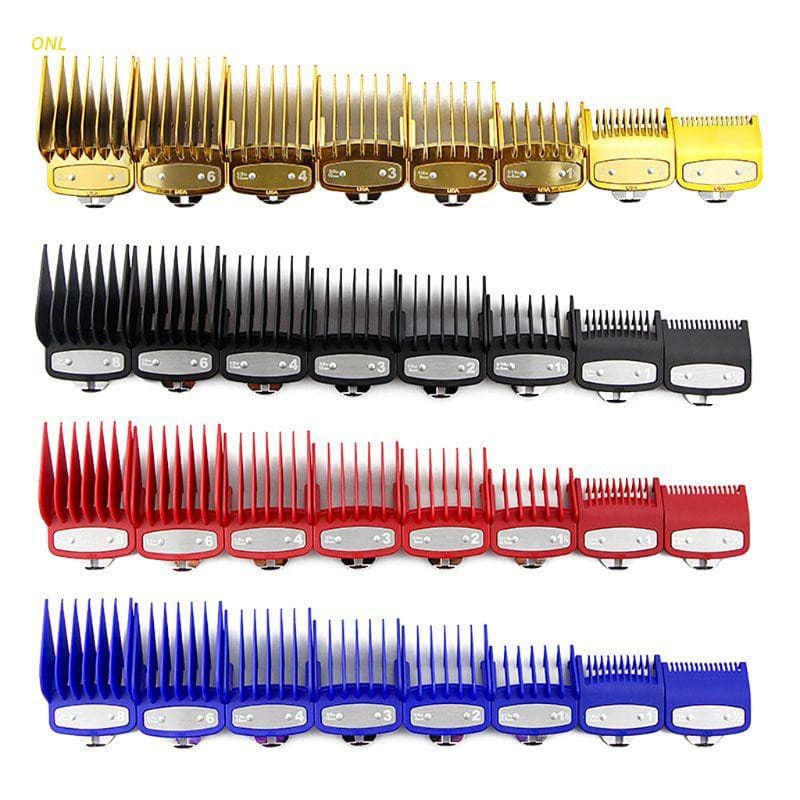 Onl 8 Pcs Profissional Máquina Cortar Cabelo Pente Limite Guia Corte Pentes 1.5 / 3 / 4.5 / 6 / 10 / 13 / 19 / 25mm Conjunto Ferramentas Corte Substituição