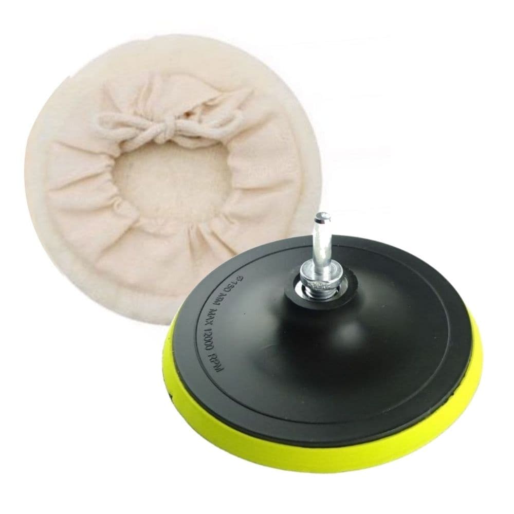 Kit Polimento Para Furadeira E Esmerilhadeira Com Base 125 mm + Boina de Lã de Carneiro 5 Polegadas
