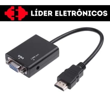 Cabo Adaptador Conversor Hdmi Vga P2 Auxiliar Áudio