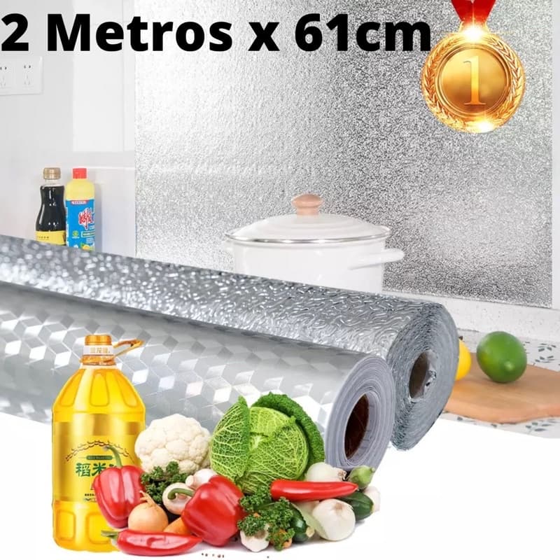 Papel De Parede Aluminio Adesivo Impermeavel Folha Autoadesiva Rolo Com 2 ou 5 Metros Protetor Cozinha Fogao Forro Gaveta