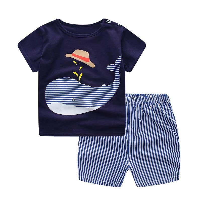 Baby Boys Short Sleeves Cartoon Top Shirt Sets 0-4 Anos Roupa De Verão Kids Algodão Dinossauro Para Crianças