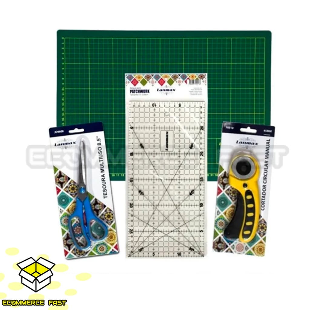 KIT iniciante patchwork - Base de corte + Cortador Circular + Régua patchwork + tesoura