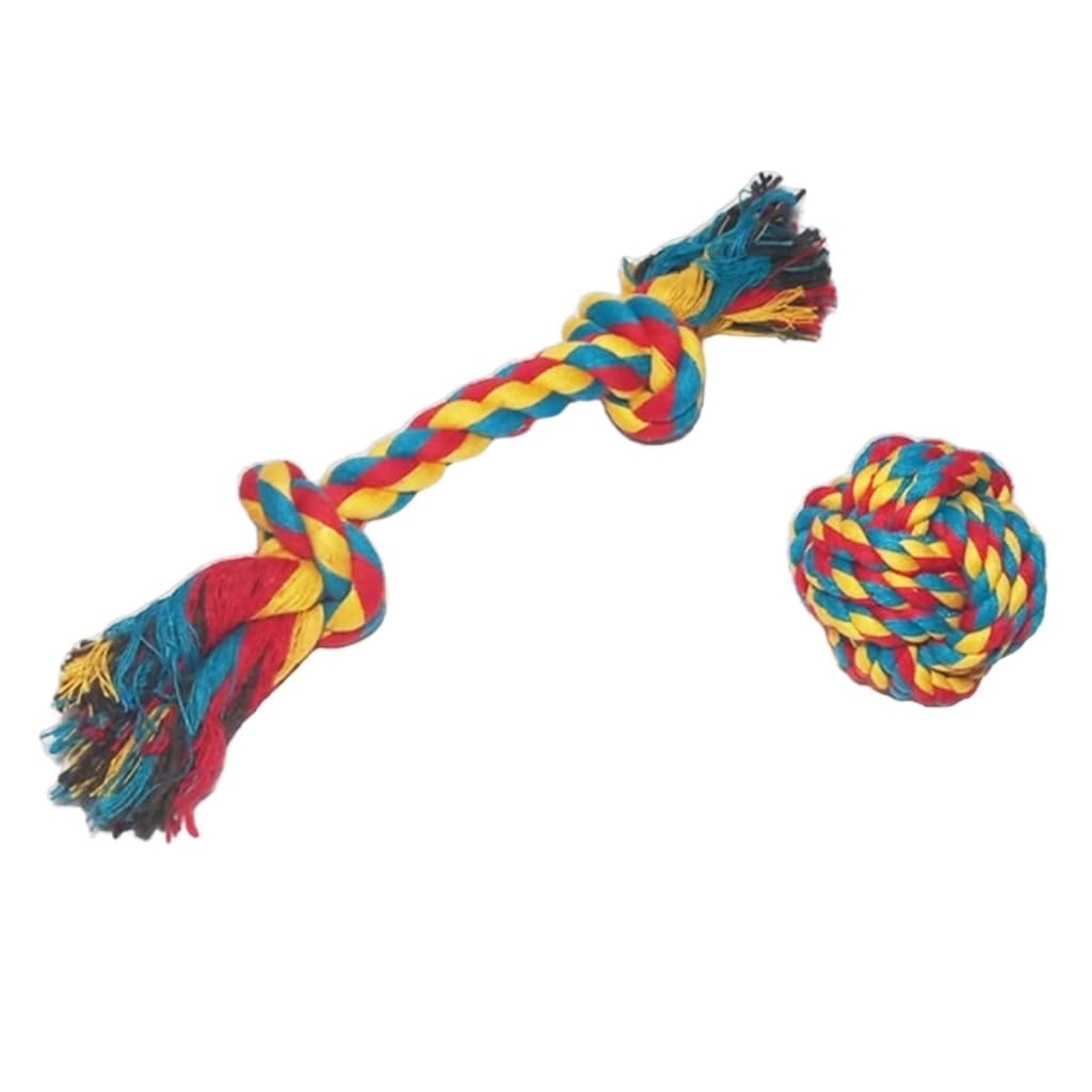 Kit Pet Corda Dental Bone E Bola Brinquedo Pet Mordedor Cães Rope Ball Colorido