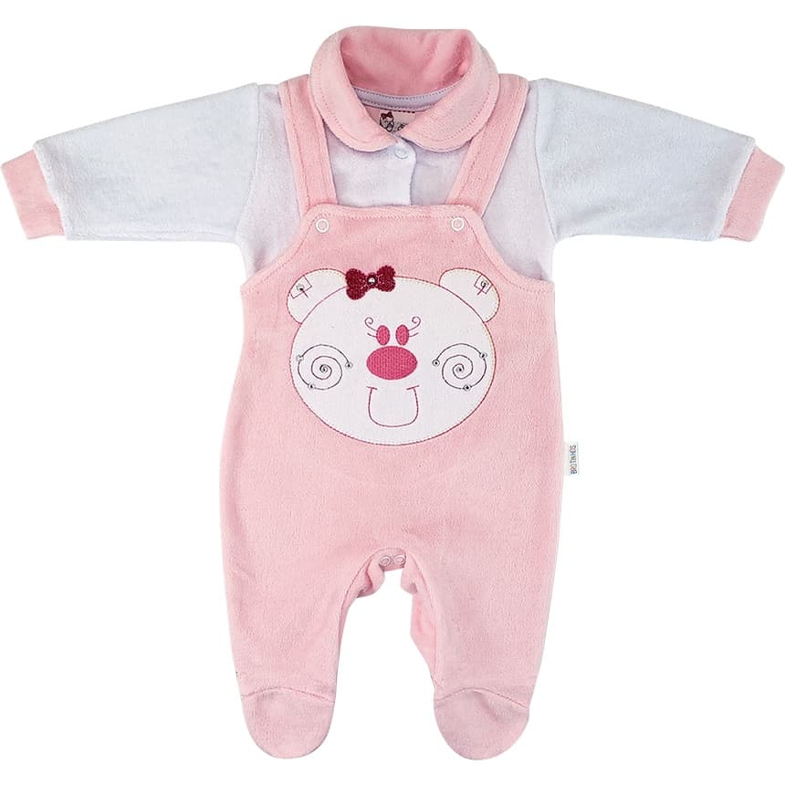 Macacão Bebê Jardineira Plush Bordado Ursa Menina Cores