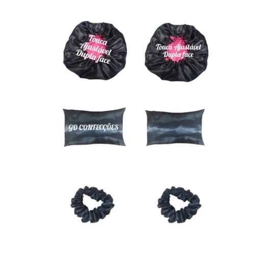 2 fronhas+ 2 toucas de cetim dupla Face  cetim +2 xuxinhas kit de cetim