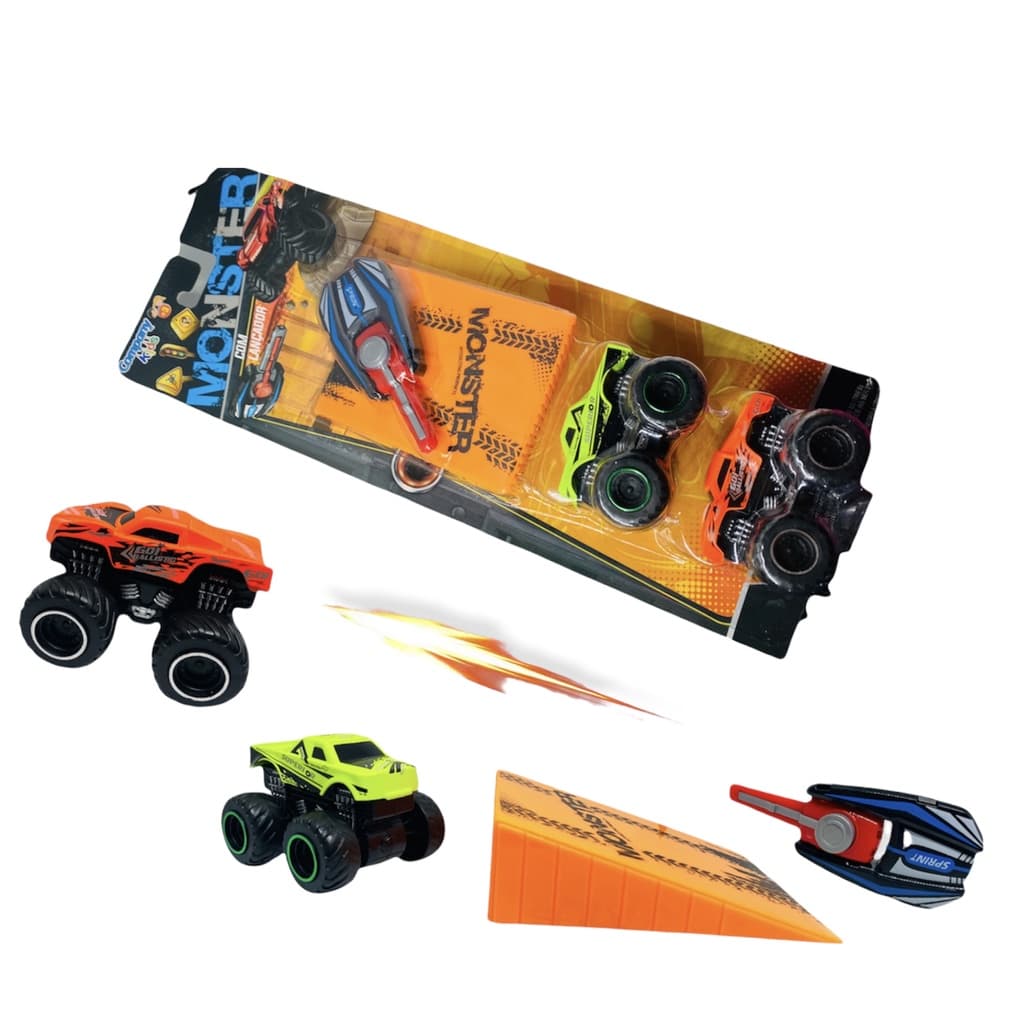 Carrinhos estilo hot wheels monster de Ferro Metal com Lançador Nascar Rancing 4x4 Camionete Com Rampa Salto Voa Rapido