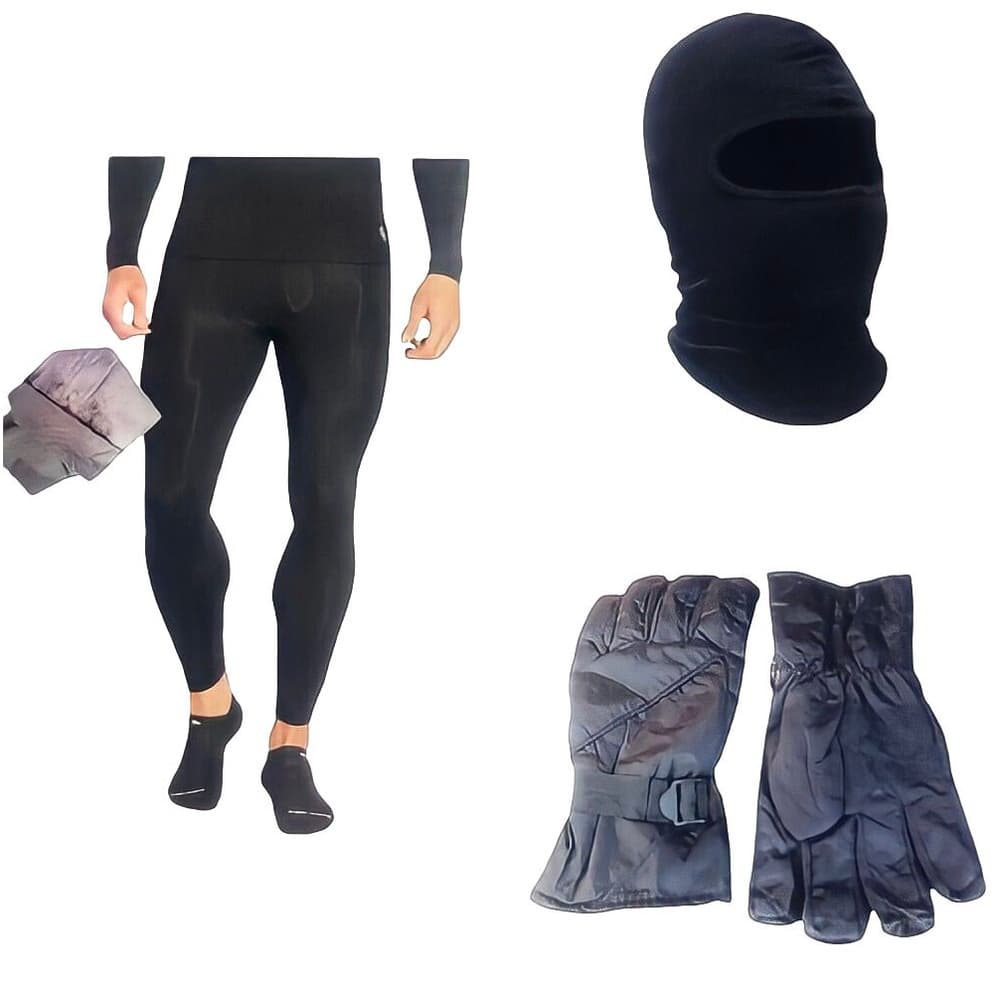 Kit Calça Térmica Segunda Pele + Touca Ninja + Luva Impermeável