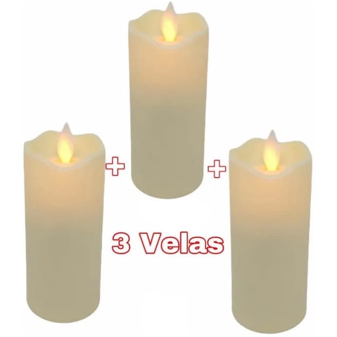 Kit 3 Velas De Led Eletrônica Chama Viva C/ baterias Inclusa