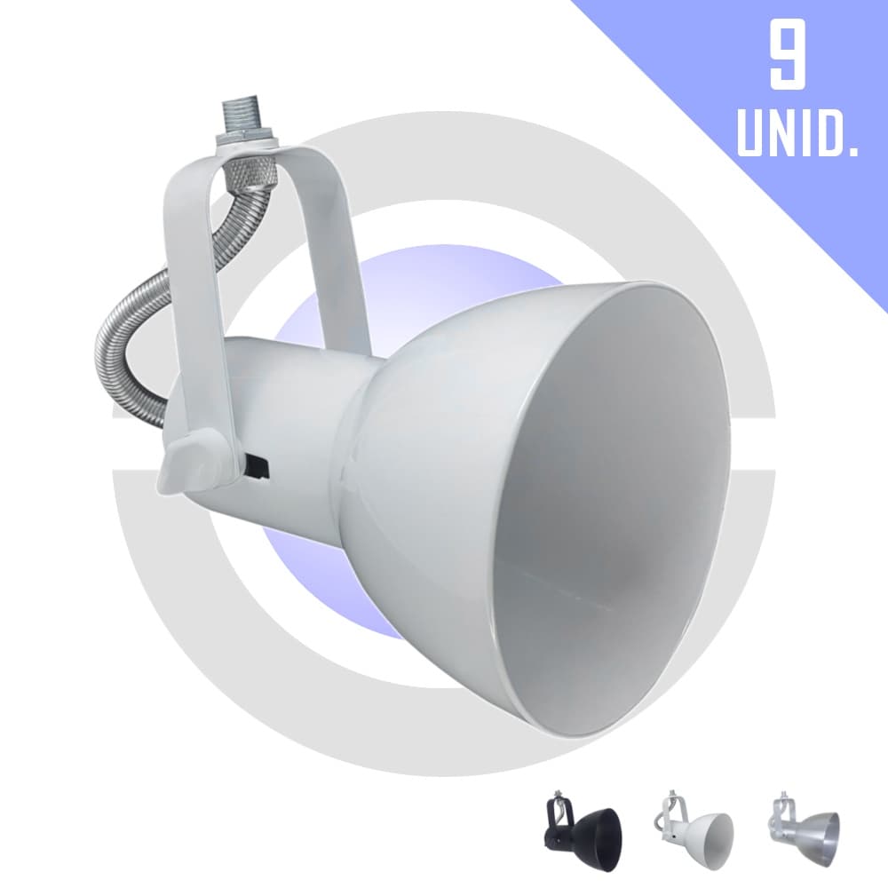Kit 9 Spot Trilho Aluminio Lampada Bulbo LED Comum Direcionavel Articulado Eletrocalha Perfilado E27