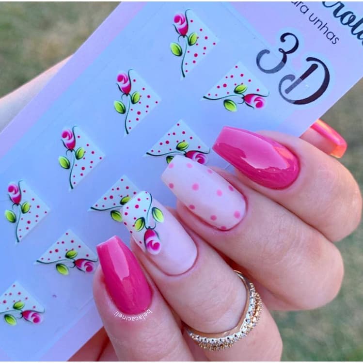 Adesivo 3D para Unhas-Francesinha Branca e rosa-3D 122