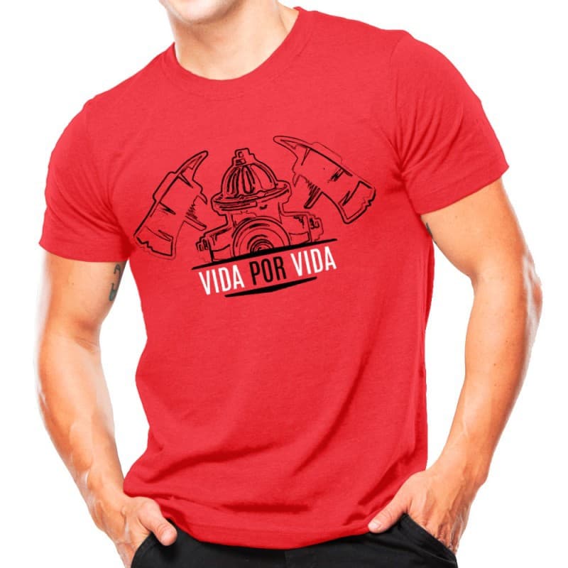 Camiseta Militar Estampada Bombeiros Vida Por Vida - Vermelha