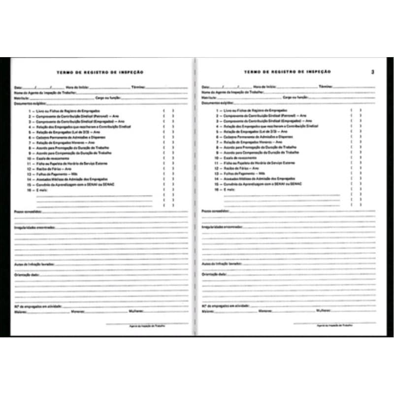 Livro registro de inspeção do trabalho ofício com 50 folhas  São Domingos