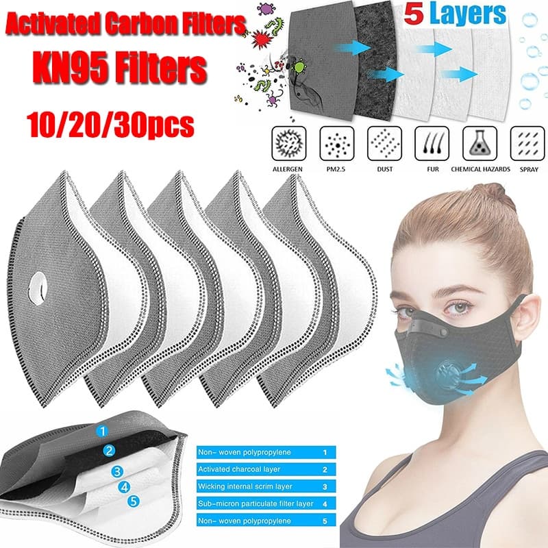 5/10/20/30pcs Filtro KN95 Máscara De Carvão Ativado Anti Poeira Motocicleta Bicicleta Ciclismo Facial