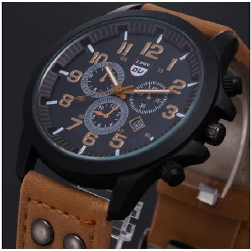 Relogio Quartzo Classico Pulseira De Couro Com Calendario Luxo Vintage