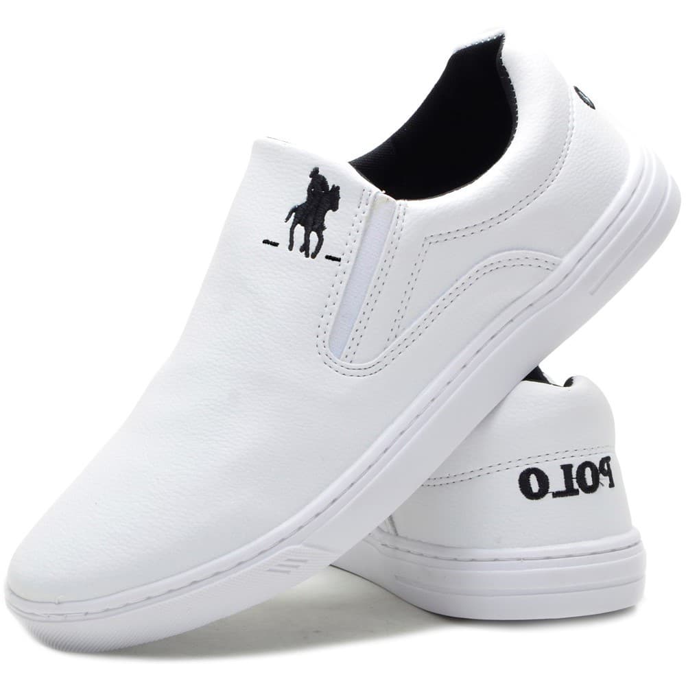 Sapatenis Branco Masculino Slip On Casual Original Polo Plus Pronta Entrega