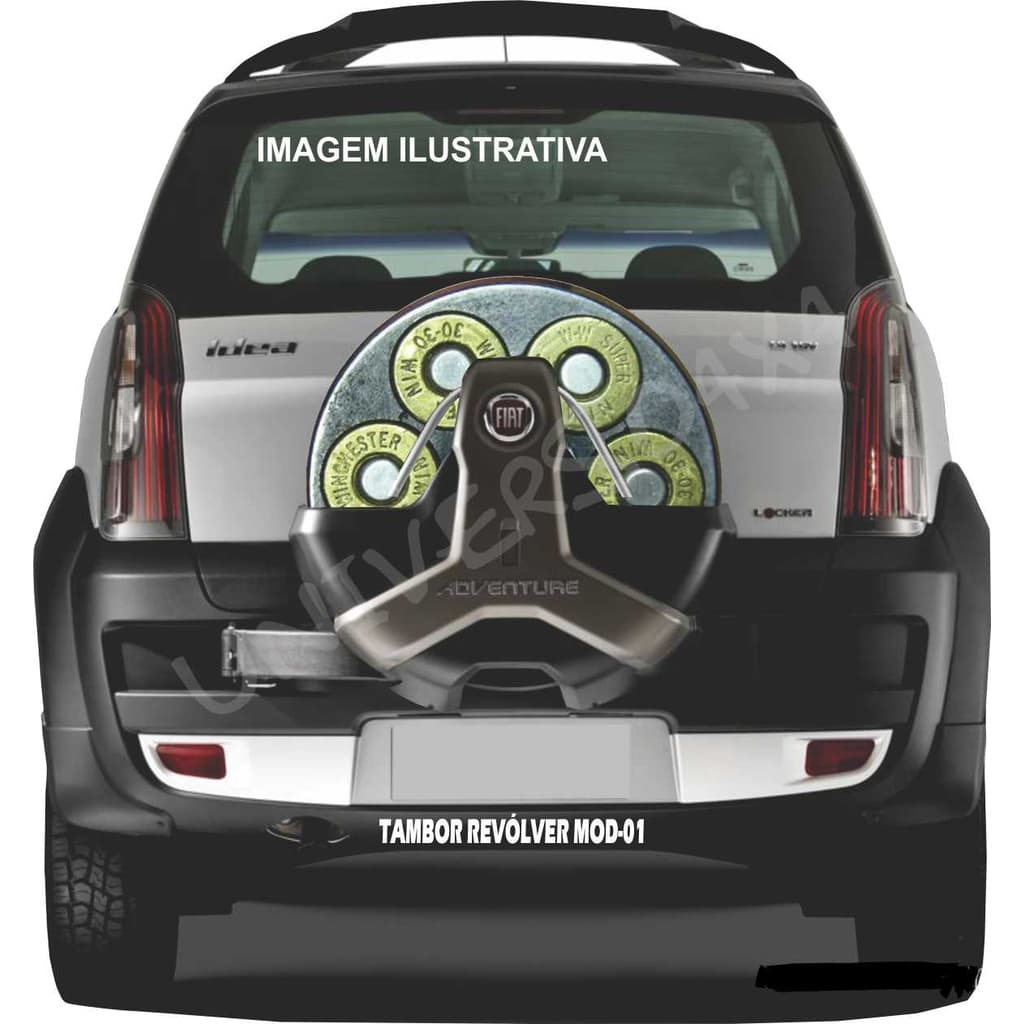 Capa Estepe Personalizada Idea e Doblo  com furo central Imagem Tambor Revólver Munição 38 M-051021