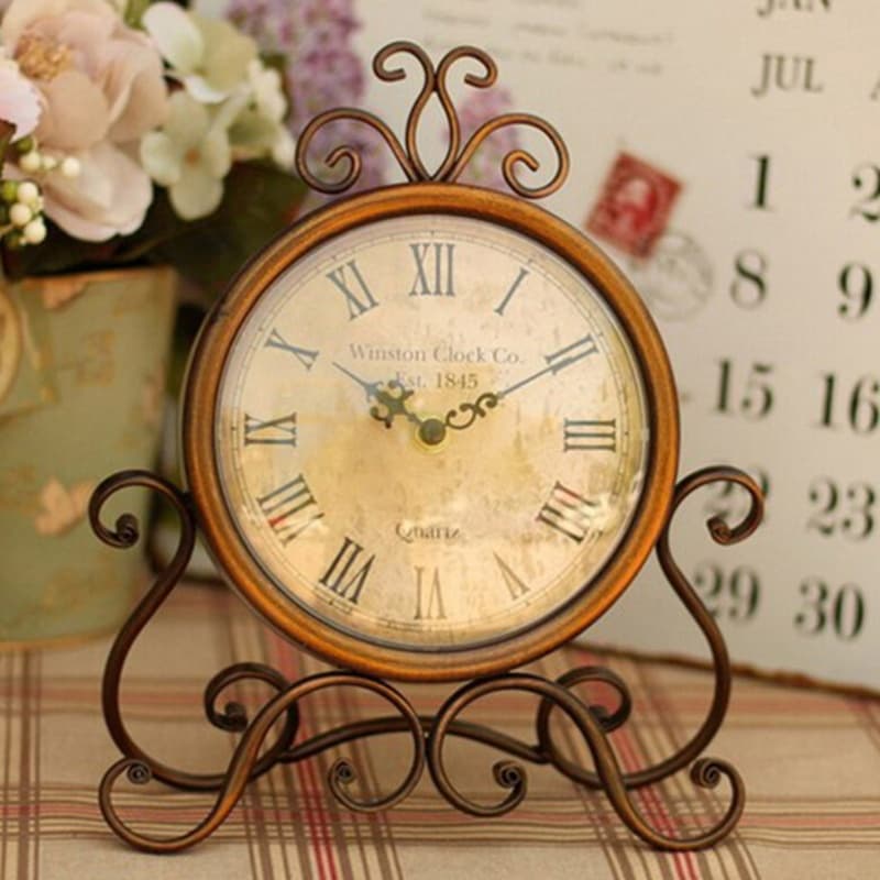 Alilin Operado Silencioso Relógio De Mesa Vintage Retro Ferro Ornamento Decoração Para Casa