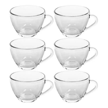 Jogo com 6 Xícaras para Café, Chá de Vidro Transparente 230 ml