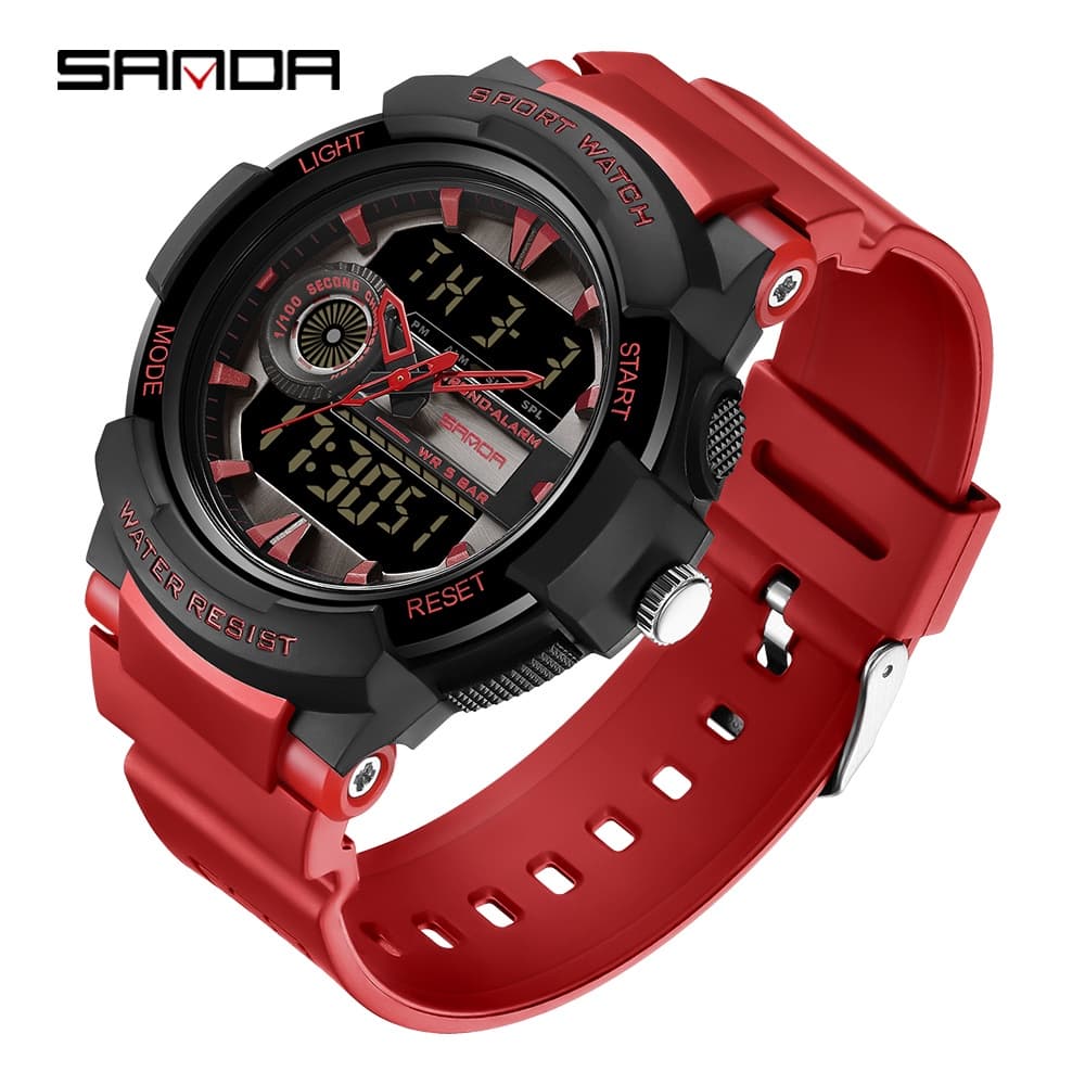 SANDA Relógio Digital Multifuncional De Quartzo Com Display Duplo/LED Luminoso/À Prova D'água/Calendário/Cronômetro/De Luxo You Usado 6082-8