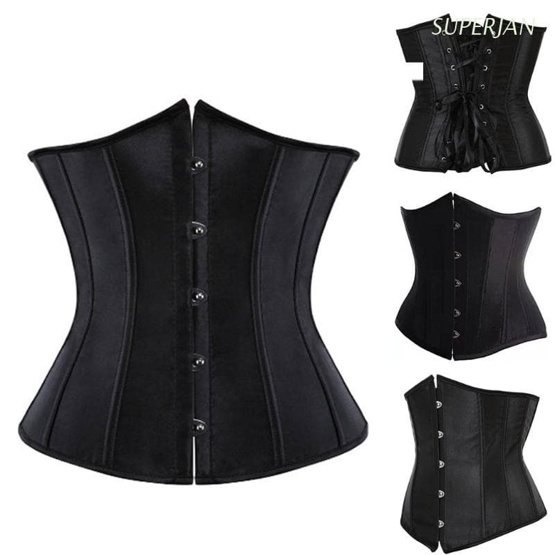 SUPJAN Women Underbust Corset Waist Cincher Belt Solid Color Boned Black Body Shaper Bustier