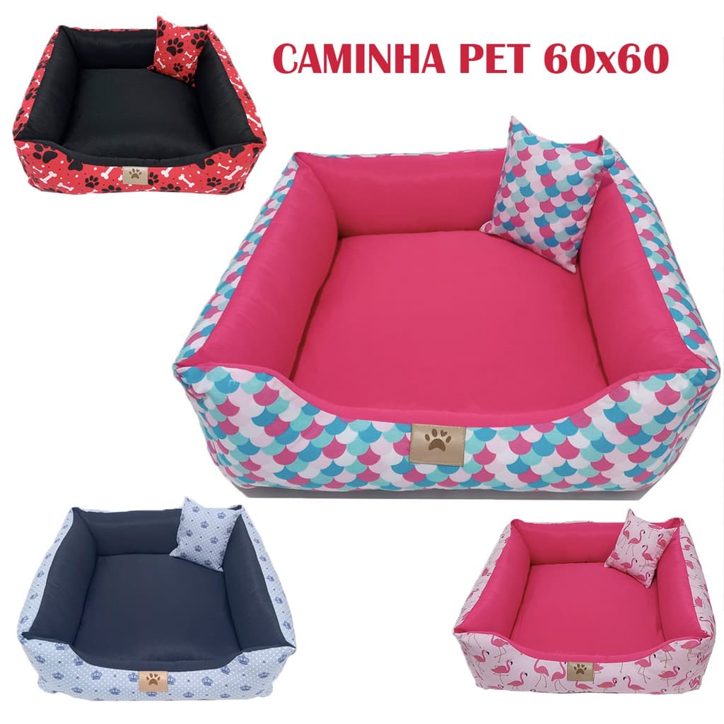 Cama Caminha GRANDE Tamanho G Impermeável Para Cães e Gatos PET 60x60 Com Zíper Antiderrapante 02 Peças - Promoção