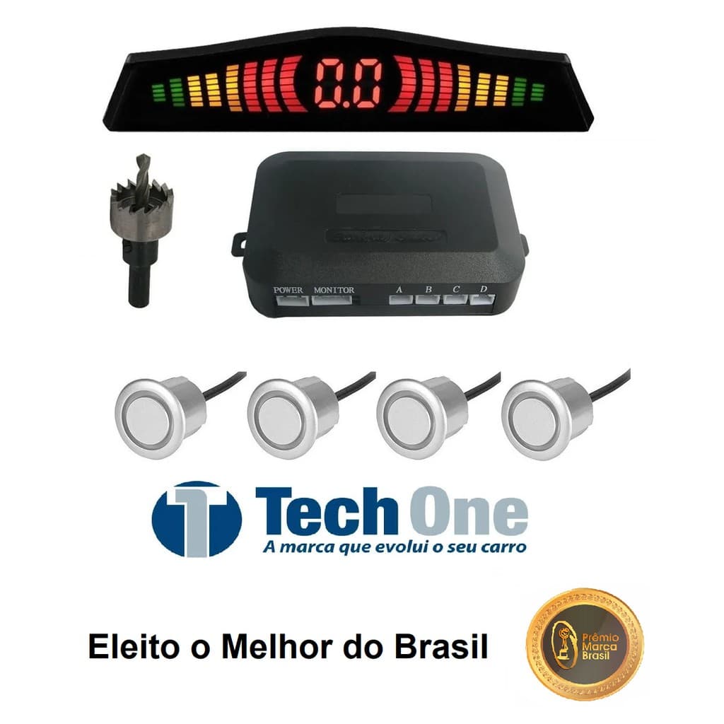 Sensor Estacionamento Re 4 Sensores TECHONE  Prata Universal Display