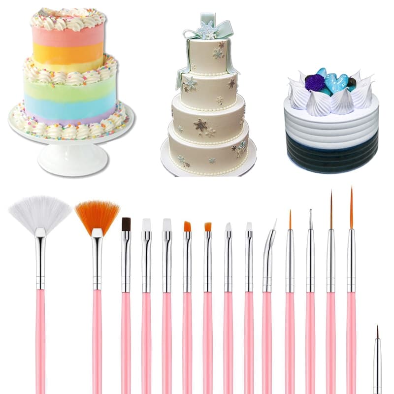 Novo Conjunto de 15 Peças de Pincéis para Fondant - Ferramentas de Decoração de Bolos, Caneta de Pincel para Pintura em