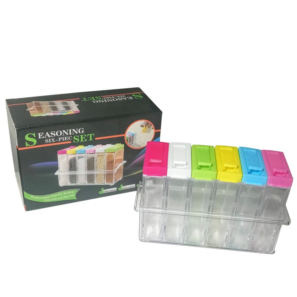 Porta Condimento Tempero Organizador C/6 Potes Acrílico Box