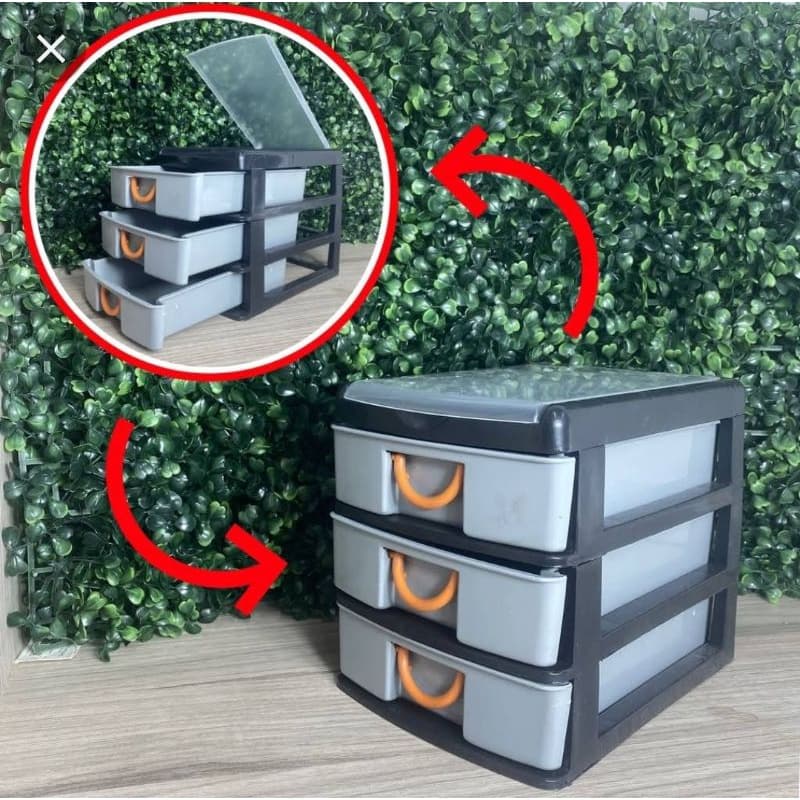 Organizador C/ 3 Gavetas Multiuso Preto Arqplast- Gaveteiro-Ferramentas-Escola-Escritório